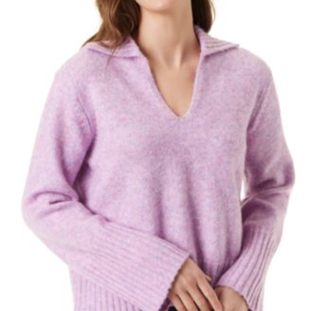 New with Tags Gloria Vanderbilt Abella Polo Collar Sweater Medium Plum Melange
